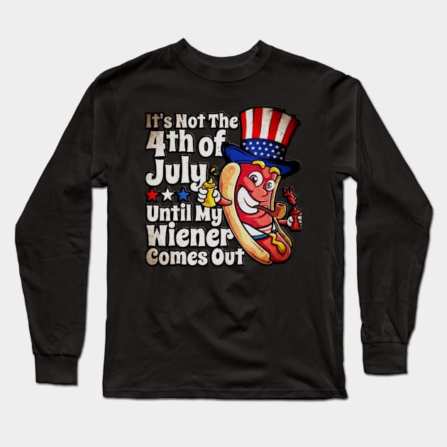 Mens Funny 4th of July Hot Dog Wiener Comes Out Adult Humor Gift Long Sleeve T-Shirt by masterpiecesai